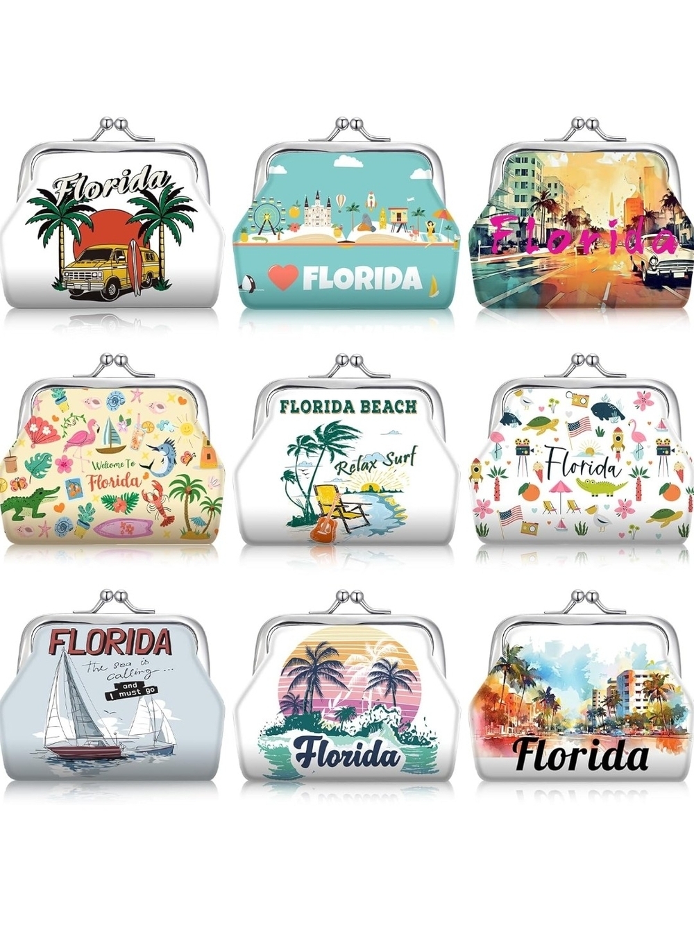 Florida-Themed Coin Purse Wallet - Colorful Beach Print